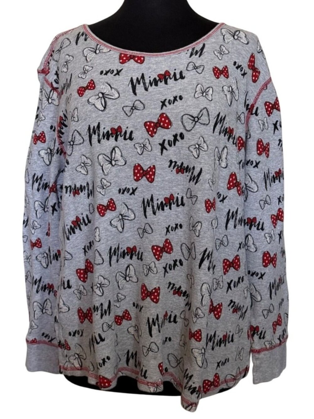Disney Minnie Mouse Gray Thermal Long-Sleeve 100% Cotton Shirt Women's Size 2XL
